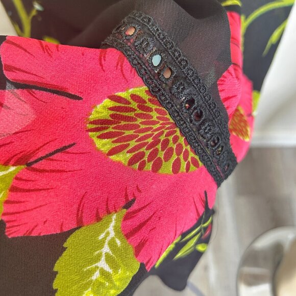 Vtg XOXOXO Black Floral Prom Baby Doll Maxi Dress Fairy Coquette Tiered Sz L Y2K - Picture 9 of 10